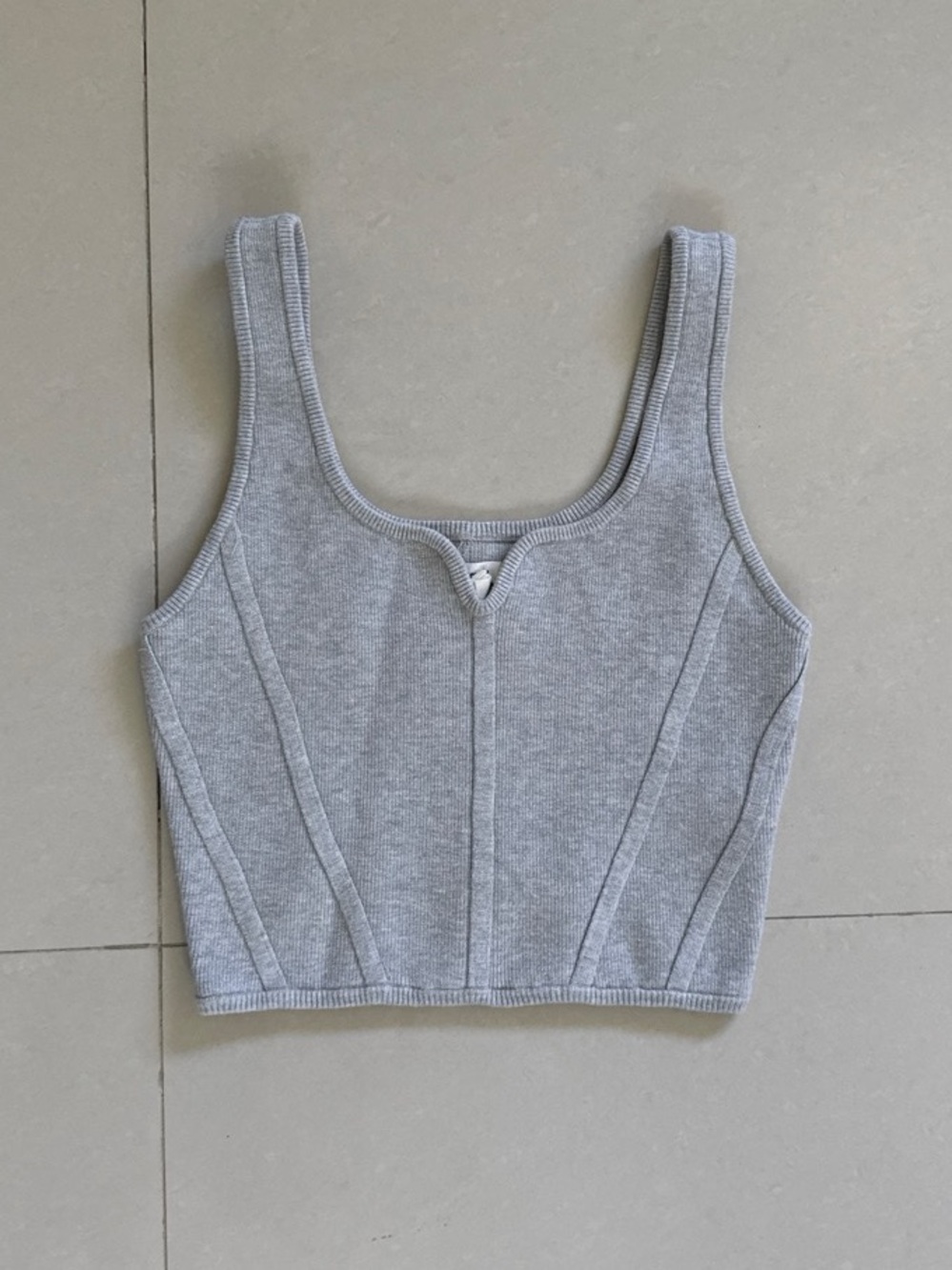 aerie Light Gray Ribbed Crop Tank
